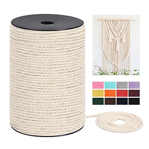 Macrame Cord 3mm x 240Yards???720Feet, Natural Cotton Macrame Rope - 3 Strands Twisted Macrame Cotton Cord for Wall Hanging, Plant Hangers, Crafts, Gift Wrapping and Wedding Decorations