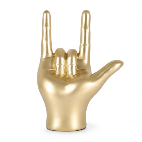 GAOSHENG Gold I Love You Sign Language Hand Statue, Decorative Home Sculpture for Couples, Desk and Shelf Decor, Modern Rock and Roll Hand Gesture for Weddings, Birthdays, Bedroom Centerpieces