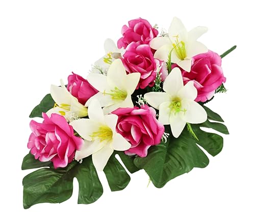 Grave Decoration with Artificial Roses and Lilies Topper Artificial Flower Grave Decoration Cemetery Arrangement Cemetery Decoration Mourning Decoration Flowers Arrangement Flower Table Decoration