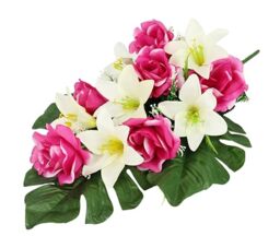 Grave Decoration with Artificial Roses and Lilies Topper Artificial Flower Grave Decoration Cemetery Arrangement Cemetery Decoration Mourning Decoration Flowers Arrangement Flower Table Decoration
