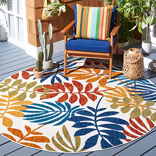 Safavieh Modern Rug for Indoor & Outdoor - Cabana Collection, Short Pile, in Cream and Red, 120 x 120 cm