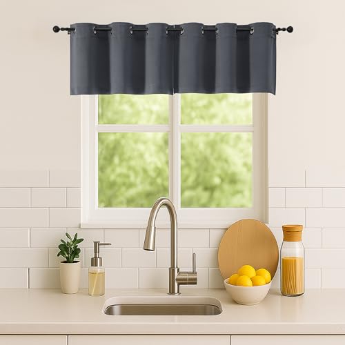 Simplebrand Grey Window Valance for Kitchen 14 Inches Long 2 Panels Set, Room Darkening Valance Curtains for Living Room, Grommet Short Privacy Kitchen Curtains for Bedroom Kids Room, 40Wx14L
