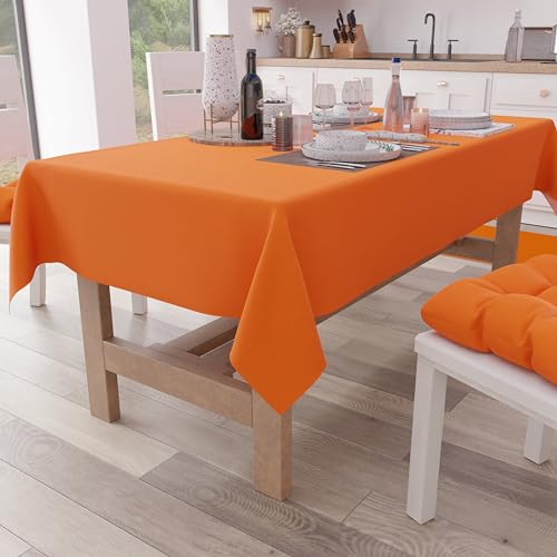 PETTI Artigiani Italiani - Table Cloth, Kitchen Tablecloth in Plain Cotton, Orange X15 Seater (140 x 300 cm)
