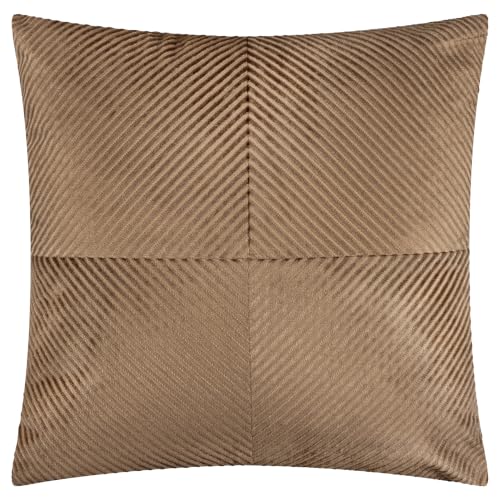 RIVA Home Infinity Polyester Filled Cushion (Mocha - 60x60cm) - Ribbed Texture Geometric Soft Finish Minimalist Decorative Pillow