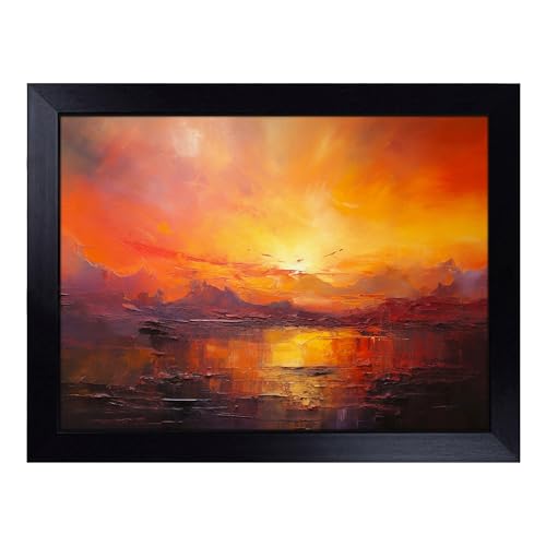 Lap Tray with Bean Bag Cushion, Sunrise Abstract - Handmade in the UK, Raised Wooden Edge, Padded Cushion, Heat-Resistant Wipe-Clean Surface, for Meals, Laptops and Crafts