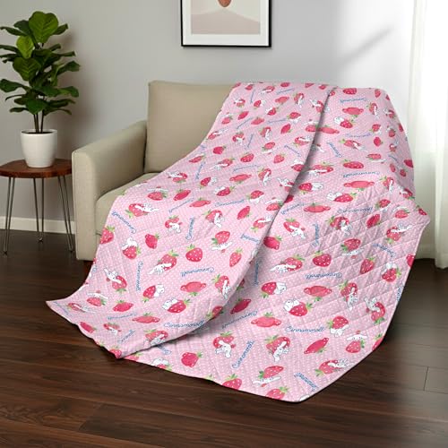 Northwest Sanrio Cinnamoroll Strawberry Polkadot Quilted Throw Blanket, Cute Pink Sanrio Style, 60x80 inches