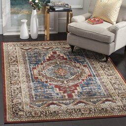 Safavieh Traditional Distressed Indoor Woven Rectangle Area Rug, Bijar Collection, BIJ636, in Royal Blue / Brown, 122 X 183 cm for Living Room, Bedroom or Any Indoor Space