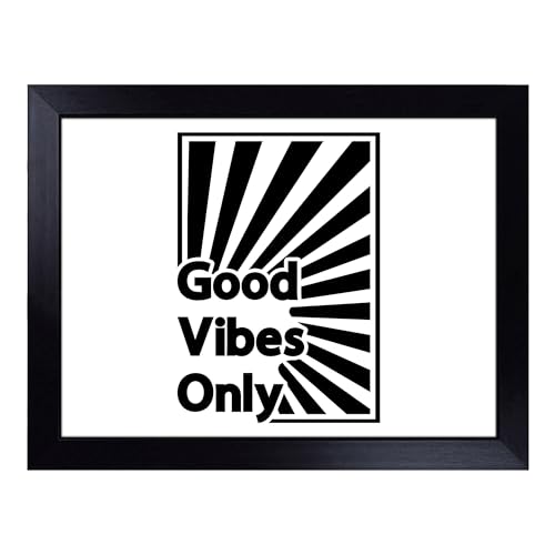 Lap Tray with Bean Bag Cushion, Good Vibes Only Black Rainbow Typography - Handmade in the UK, Raised Wooden Edge, Padded Cushion, Heat-Resistant Wipe-Clean Surface, for Meals, Laptops and Crafts