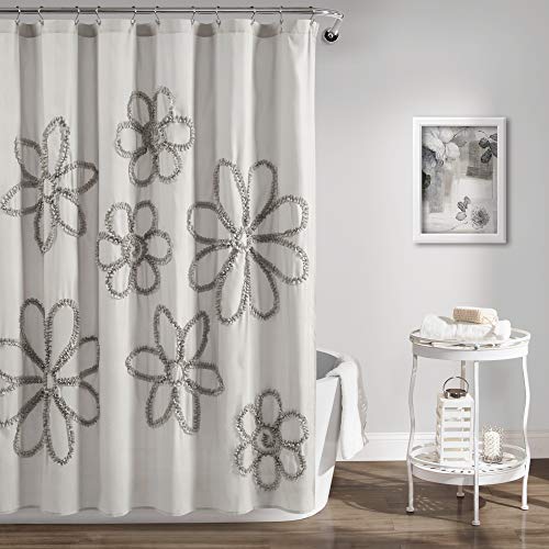 "Lush Decor Ruffle Flower Shower Curtain, 72"" x 72"", Light Gray"