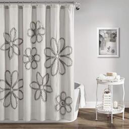 "Lush Decor Ruffle Flower Shower Curtain, 72"" x 72"", Light Gray"