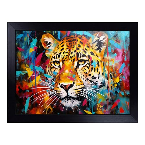 Lap Tray with Bean Bag Cushion, Leopard Abstract - Handmade in the UK, Raised Wooden Edge, Padded Cushion, Heat-Resistant Wipe-Clean Surface, for Meals, Laptops and Crafts