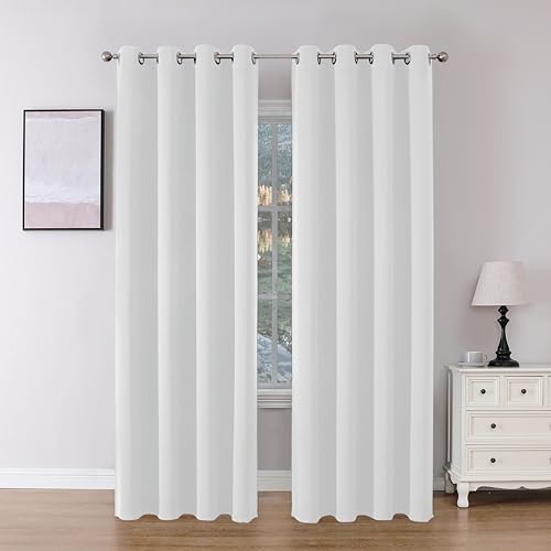 Joydeco Blackout Curtains 95 Inch Length 2 Panels Set, Thermal Insulated Curtains& Drapes 2 Burg, Room Darkening Grommet Drapes for Living Room Bedroom Window (Greyish White, W52 x L95 Inch)