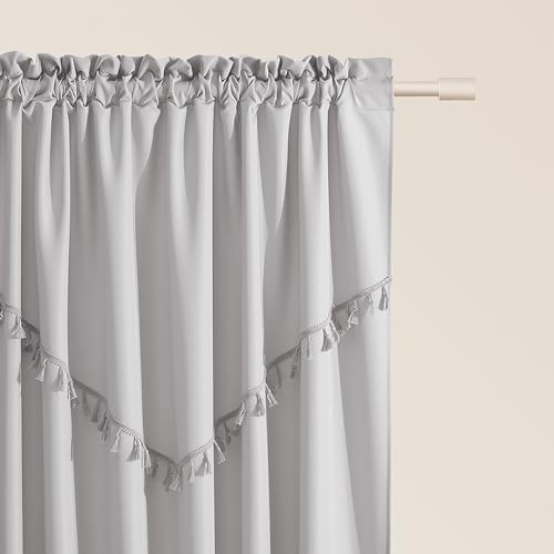 ROOM99 Chloe Curtain with Ruffle Tape, 140 x 260 cm, Width x Height Sliding Curtains, Modern Curtain, Living Room, Bedroom, Light Grey, Pack of 1