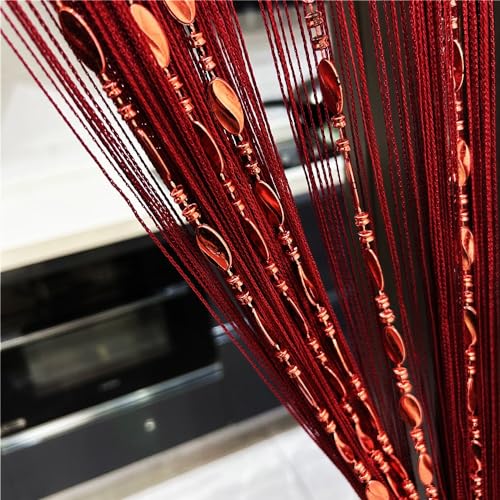 ave split 100cmX200cm Decorative Door String Curtain Beads Wall Panel Fringe Window Room Divider Blind for Wedding Coffee House Parts Door Divider Beads Tassel Screen Decoration (red Wine 25)