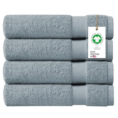 "Delara 100% Organic Cotton Towels 650 GSM Plush Feather Touch Quick Dry Bath Towel, Pack of 4 GOTS Certified, Oeko-Tex Green Certified, Organic Cotton Bath Towel, 30""X58"""