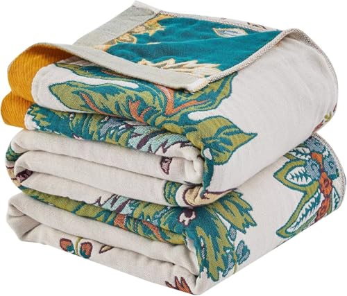 "Ffdshc Boho Quilt for Bed,100% Cotton Cozy Warm Throw Blankets for Farmhouse Home Decor,50""x60"" Skin-Friendly Kantha Quilt Rustic Floral Printed Blanket for Sofa,Bed,Chair"