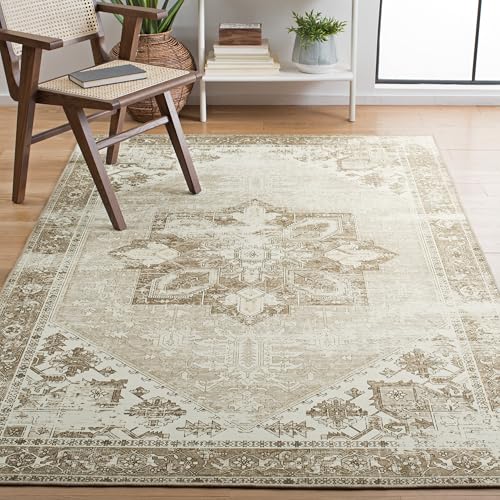 Safavieh Traditional Rug Ideal for High Traffic Areas - Machine Washable and Non Slip - Tucson Collection, Short Pile, in Sage and Ivory, 200 X 300 cm
