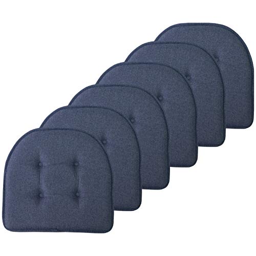 "Sweet Home Collection Chair Cushion Memory Foam Pads Tufted Slip Non Skid Rubber Back U-Shaped 17"" x 16"" Seat Cover, 6 Count (Pack of 1), Denim Blue"