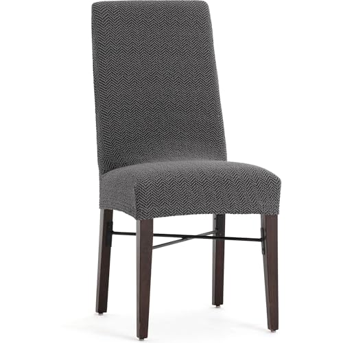 ECOMMERC3 - 2 Super Stretch Fabric Chair Covers - Dark Grey Chair Covers Bi-elastic, Breathable and Adaptable to Multiple Models, Protection Against Daily Wear and Tear
