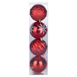 Set of 4 Christmas Baubles Red Decorated Diameter 8 cm in Plastic, Santa's House