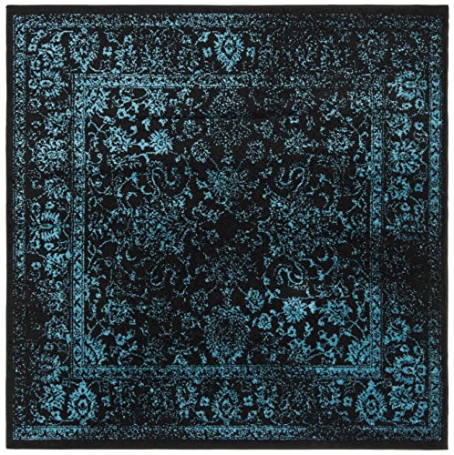 Safavieh Distressed Rug for Living Room, Dining Room, Bedroom - Adirondack Collection, Short Pile, in Black and Teal, 120 X 120 cm