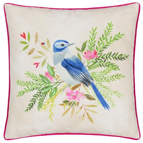 Evans Lichfield Daisy Hill Bluebird Printed Polyester Filled Cushion - Multicolour/Pink - 45x45cm