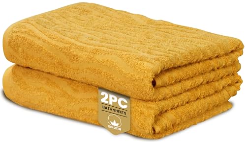 Rapport Home Safari Bath Sheets 2 Pack - Mustard Yellow - 90x140cm - Luxurious 500GSM 100% Cotton - Oeko-Tex Certified Absorbent & Soft Bathroom Towels