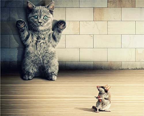 Cute Cat vs Mice Art 3D Wall Sticker Available in 3 Different Effects Window, Cracked Wall and Poster Stickers Decal Ideal for Office, Home Wall Art Mural Home Decor Available in 4 Sizes.