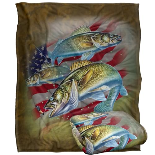 Jq Licensing Patriotic Walleye American Flag Silky Touch Super Soft Throw Blanket 152 X 127 Cm