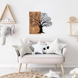 Elegant Decorative Wooden Wall Accessory, 58 x 60 cm, 100% Wood & Metal, Walnut & Black, Unique Design, Perfect for Home Decor, 3.66 kg