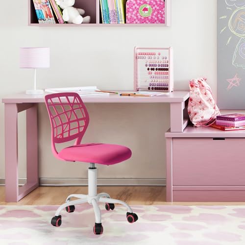 FurnitureR Ergonomic Adjustable Height Turner Rolling Computer Executive Chair for Home Office Study Pink Plastic 38 cm x 39 cm x 75-85 cm