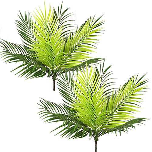 PASYOU Artificial Palm Tree, Plastic Plants Greenery Fake Tropical Shrubs Faux Big Leaves for Home Indoor Outdoor Garden DIY Basket Planter Filler Wedding Party Decoration UV Resistant - 2 Pack