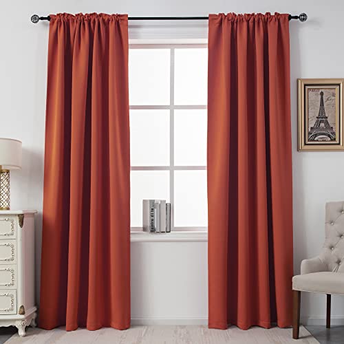 DUALIFE Rust Curtains Floor Length for Living Room - 96 Inches Long Rod Pocket Thermal Insulated Room Darkening Energy Saving Soundproof Curtains for Bedroom Set of 2 Panels (Burnt Orange 54x96 Inch)