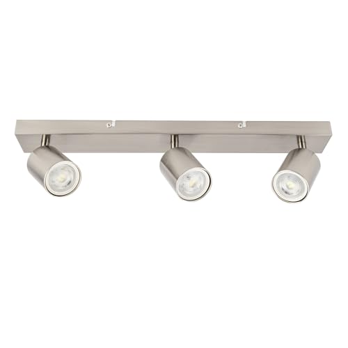 Integral LED Siena 3 Way GU10 LED Spotlight Bar - Modern Indoor Ceiling Light Fitting - Adjustable and Rotatable - Ideal for Living Room, Bedroom, Kitchen and Dining Room - Premium Satin Nickel Finish