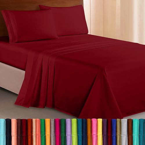Elegant Comfort Luxurious 1500 Thread Count Egyptian Quality Three Line Embroidered Softest Premium Hotel Quality 4-Piece Bed Sheet Set, Wrinkle and Fade Resistant, King, Burgundy