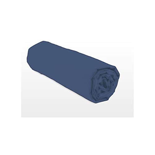Home Linge Passion 100% Cotton Fitted Sheet – 57 Thread Count – Size 160 x 200 cm – Dark Blue – 25 cm Deep Weave – Soft, Breathable, Washable