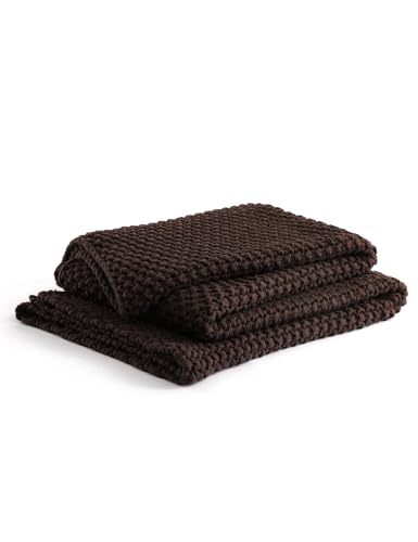 YnM Chunky Cotton Knit Throw Blanket, Cable Knit Throws for Bed Couch Sofa, Comfy & Relaxing, Decorative Piece for Farmhouse Modern Boho Rustic Scandinavian Chic Vibe, Chocolate Brown 60x80 Inches
