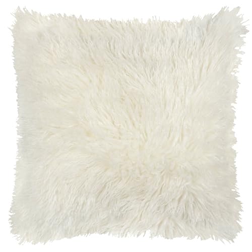 furn. Rowan Cushion Cover – Soft Faux Fur Mongolian Style Decorative Cushion with Velvet Reverse (Ecru - 50x50cm)