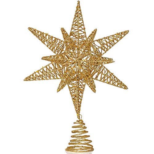 "Ornativity Gold Star Tree Topper – Christmas Gold 3D Glitter Star Ornament Treetop Xmas Decor Holiday Decoration for Large Tree Toppers 16"""