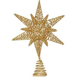 "Ornativity Gold Star Tree Topper – Christmas Gold 3D Glitter Star Ornament Treetop Xmas Decor Holiday Decoration for Large Tree Toppers 16"""