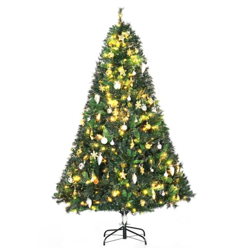 HOMCOM 1.8m 6ft Pre-Lit Artificial Christmas Tree 200 LED Xmas Tree Holiday D??cor with Decorative Balls Ornament Metal Stand
