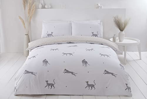 Rapport Home Sustainable Double Duvet Cover Set – Eco-Friendly Reversible Leopard Print White Bedding Set, Soft Easy Care Fabric, Stylish and Durable 3-Piece Quilt Cover