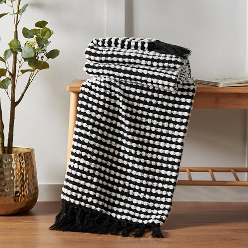 Catherine Lansfield Stab Stitch 125x150 cm Blanket Throw Black
