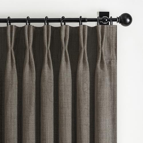 Blackout Dual Layer Linen Bedroom Curtains 84 Inches Long 2 Panels Set, Chocolate Tart Memory Trained Pinch Pleated Thermal Noise Canceling Farmhouse Privacy Windows Curtain for Living Room Darkening