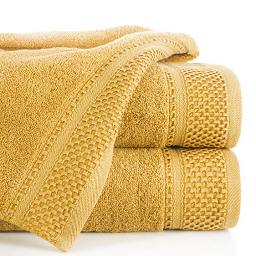 Eurofirany Carlo Bath Towel Set Hand Towel Sauna Towel Pattern - Absorbent, 100% Cotton 580g/m, Pack of 3 and 6, Rapeseed Yellow, 50 x 90 cm, 6