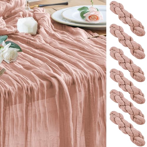 Wokceer Cheesecloth Table Runner Dusty Pink 10FT Boho Gauze, 6 Pack - 120 Inch Cheese Cloth Table Runner Rustic Sheer Runners for Wedding Birthday Baby Bridal Shower Christmas Table Decor