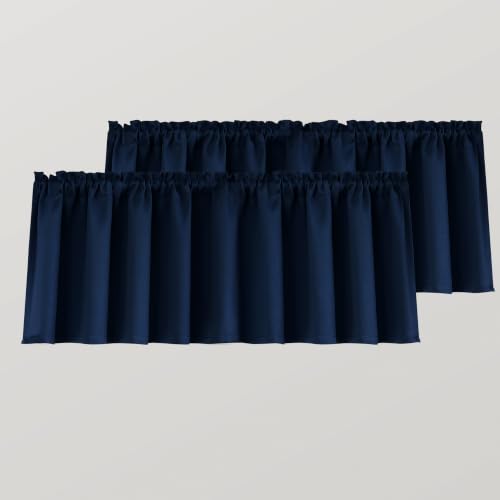 "Mrs.Naturall Navy Blue Valances for Windows, 2 Pack 16 Inch Length Blackout Valance Curtains for Living Room Small Window, 36"" W 16"" L"