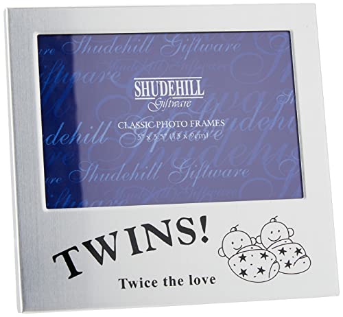 "Shudehill Giftware 5"" x 3"" Twins. Twice The Love Frame Occasion Gift 73475, Aluminium, Silver, Photo Size 5"" x 3.5"""