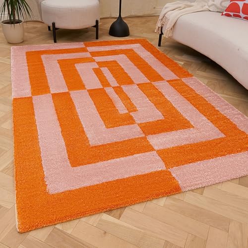 THE RUGS Joli Area Rug - Soft Dense Pile Modern Artistic Design, Durable & Easy Care Carpet for Living Room & Bedroom - Geometric Orange & Pink, 120 x 170 cm