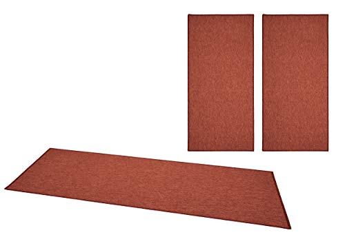 BT Carpet Casual Rug, Bed Border, 3-Piece - Bed Rug, Bed Runner, Short Pile, Plain Runner Set for Children's Room, Bedroom, Terracotta, 2 x 67 x 250 cm